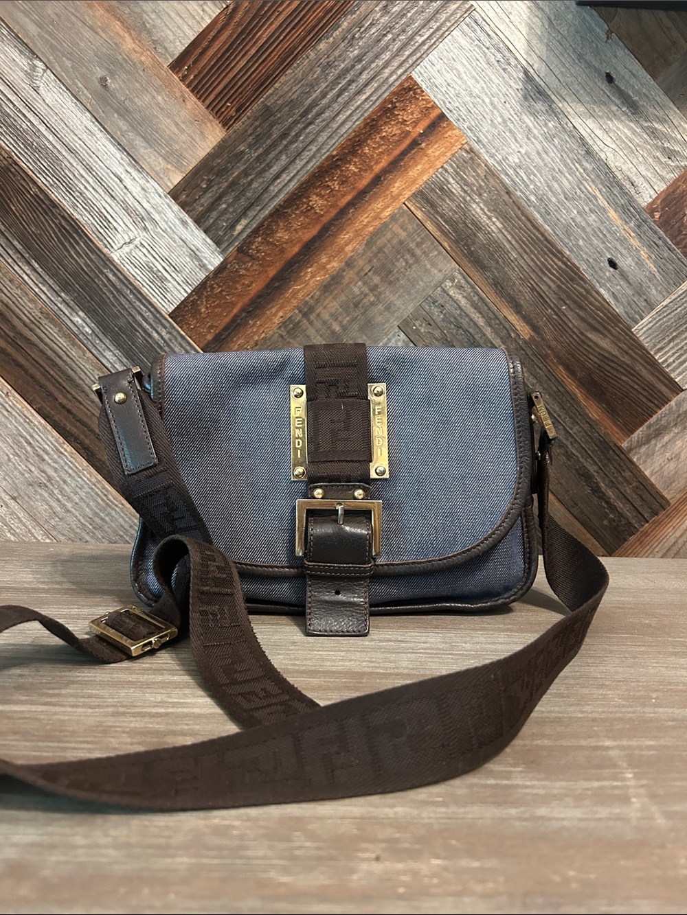 Fendi Denim and Leather Shoulder Bag